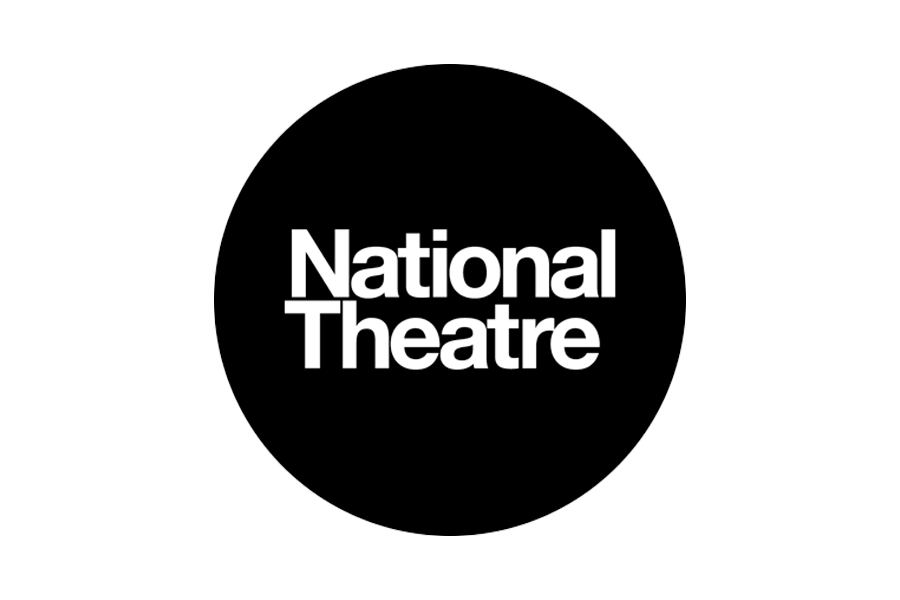Black background with a black circle, containing the white text 'National Theatre'.