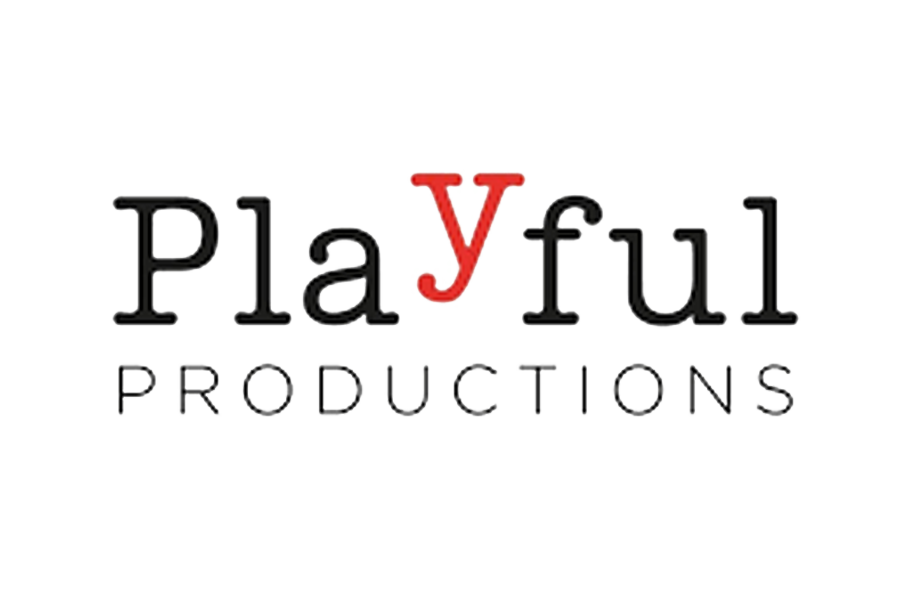 Logo for Playful Productions with stylized text in black, red, blue, and gray colors.