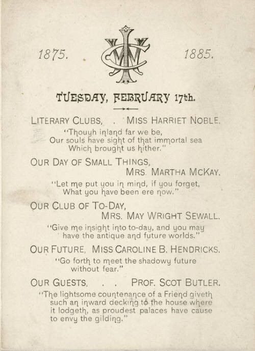 The 10th anniversary program of the Indianapolis Woman's Club (IWC) at the Denison Hotel.