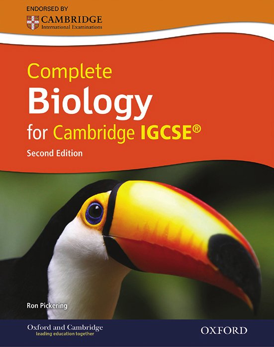 Cover image of a biology textbook titled 'Complete Biology for Cambridge IGCSE,' second edition, endorsed by Cambridge International Examinations. The cover features a close-up photograph of a toucan bird with a colorful beak.