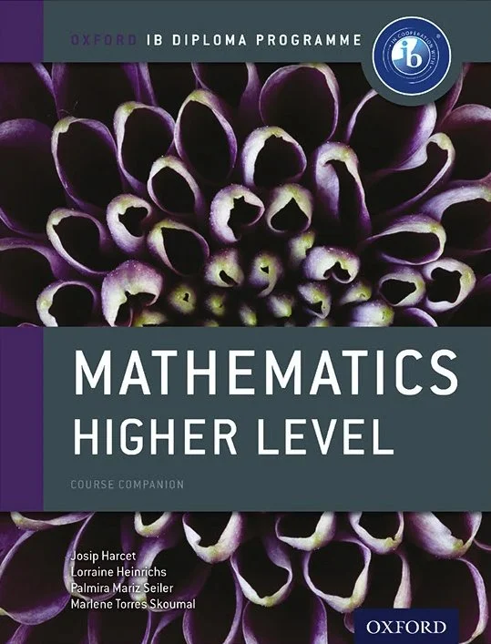 Cover of a mathematics textbook titled 'Mathematics Higher Level,' published by Oxford for the IB Diploma Programme. The cover features a close-up image of purple and white flowers.