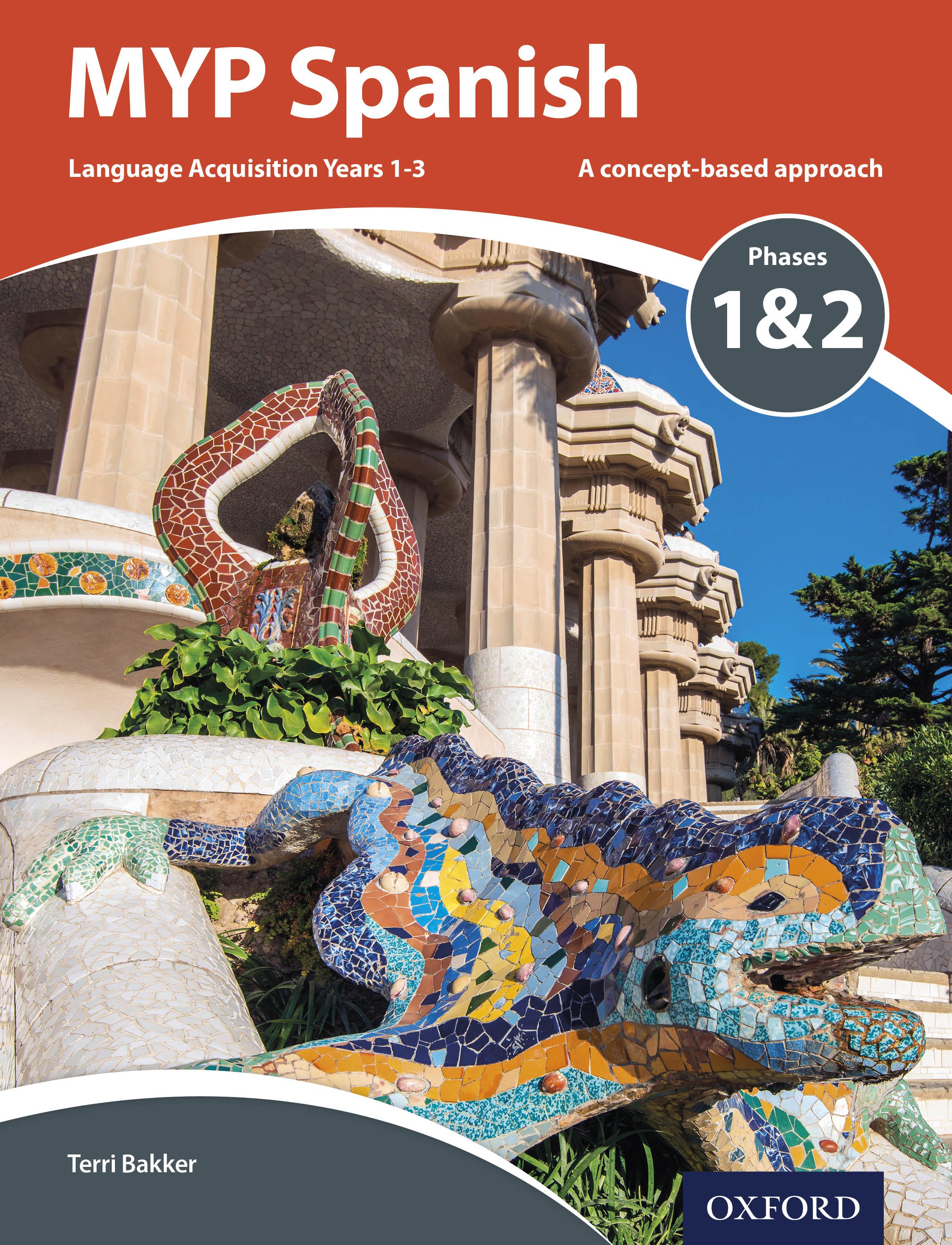 Cover of a language textbook titled 'MYP Spanish'. The cover features a colorful mosaic sculpture of a snake in front of a building with stone columns and elements, and a blue sky with greenery in the background. The subtitle indicates 'Language Acqu