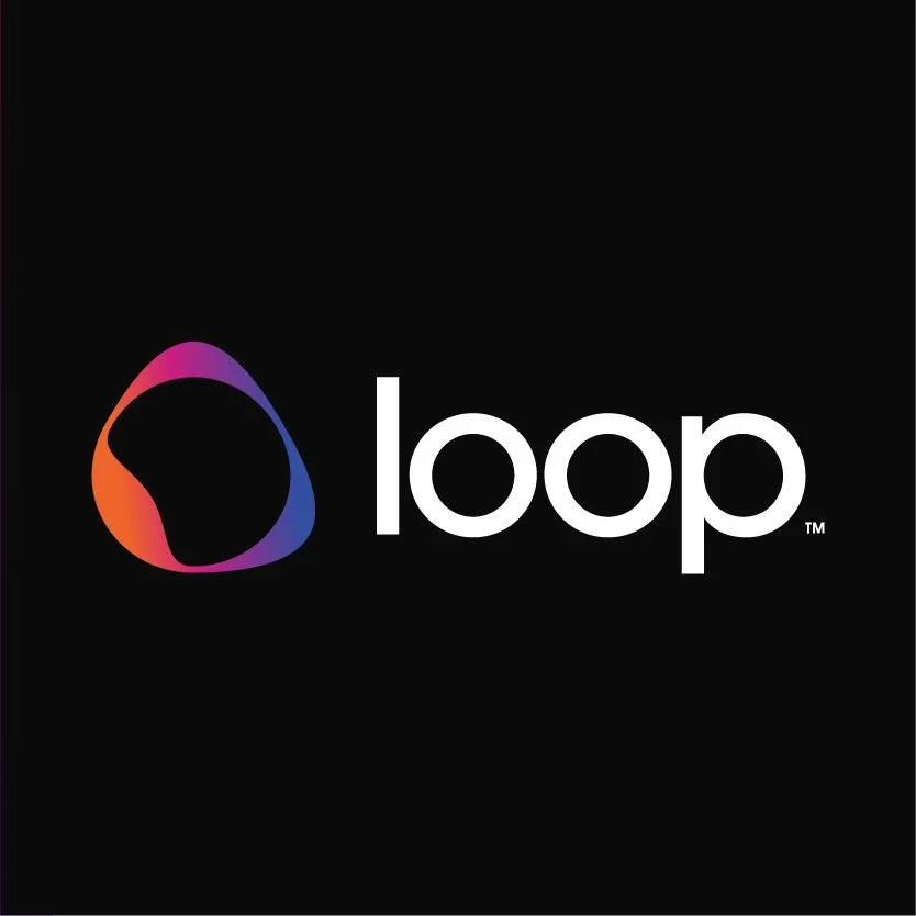 Logo for the Loop app featuring a multicolored, abstract loop symbol and the word 'loop' in white lowercase letters on a black background.