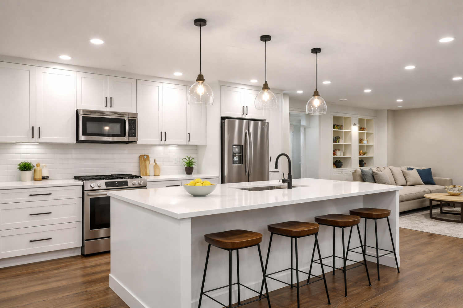 Illustration of a kitchen representing electrical upgrades and lighting installation