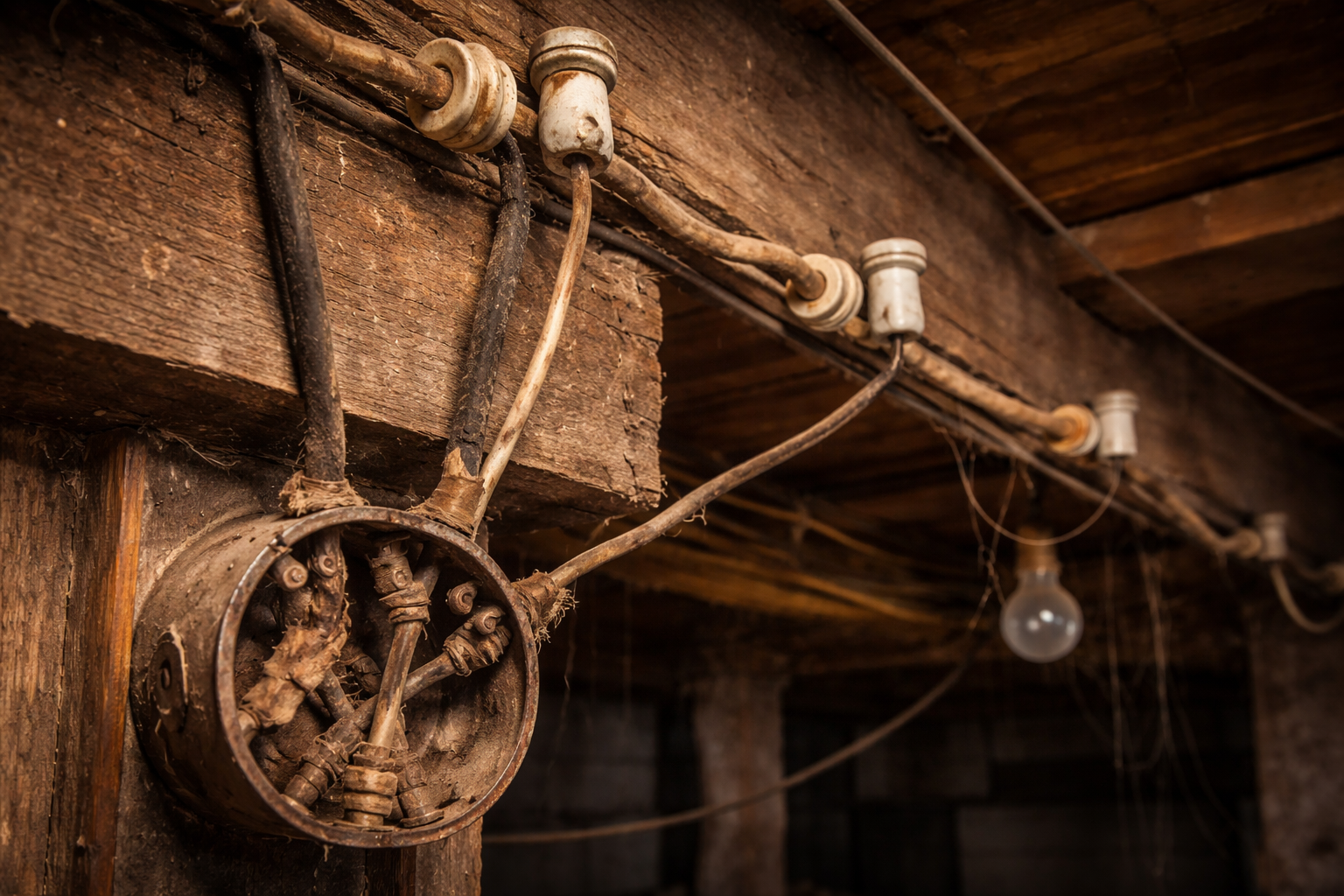 Graphic illustration of knob and tube wiring representing outdated electrical systems in North Idaho
