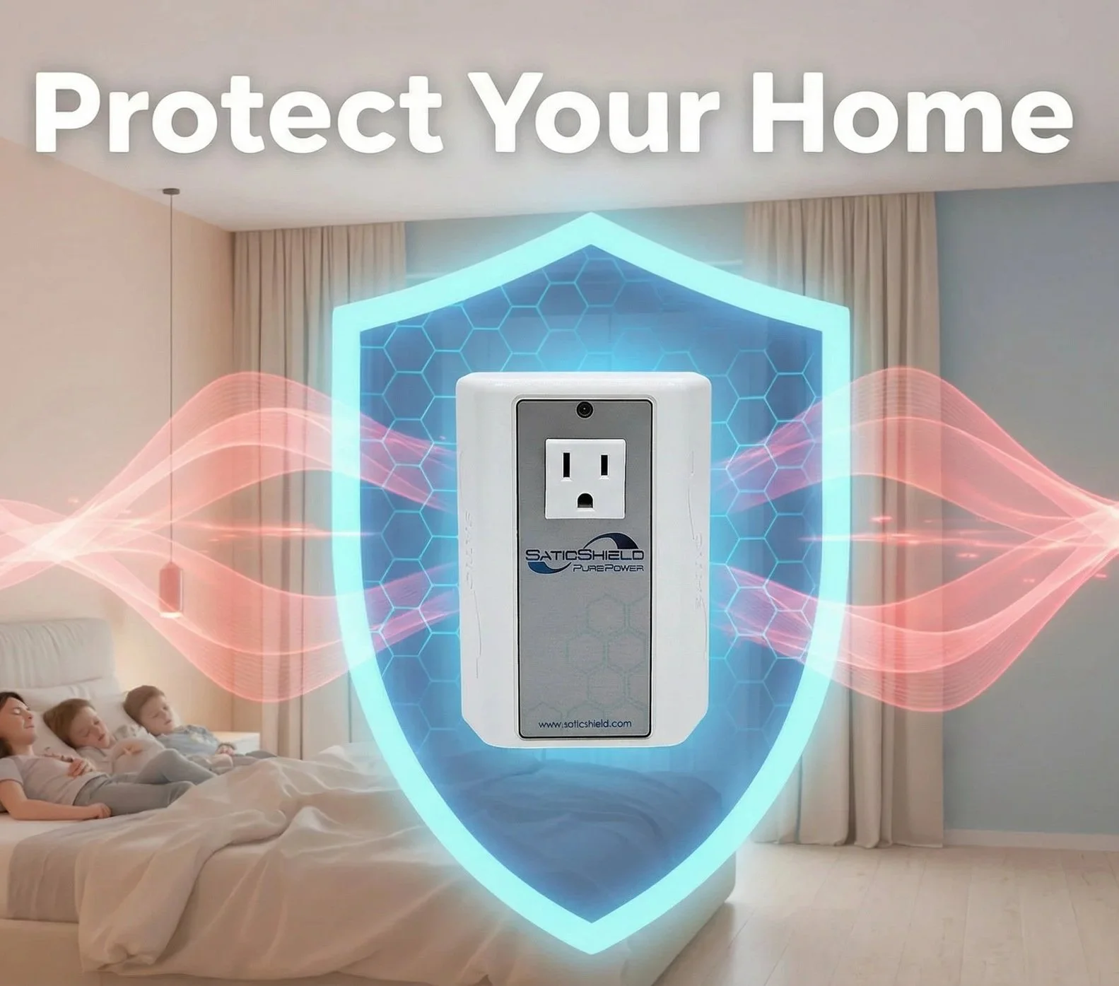 Satic Shield device protecting a bedroom from electromagnetic interference with a shield effect
