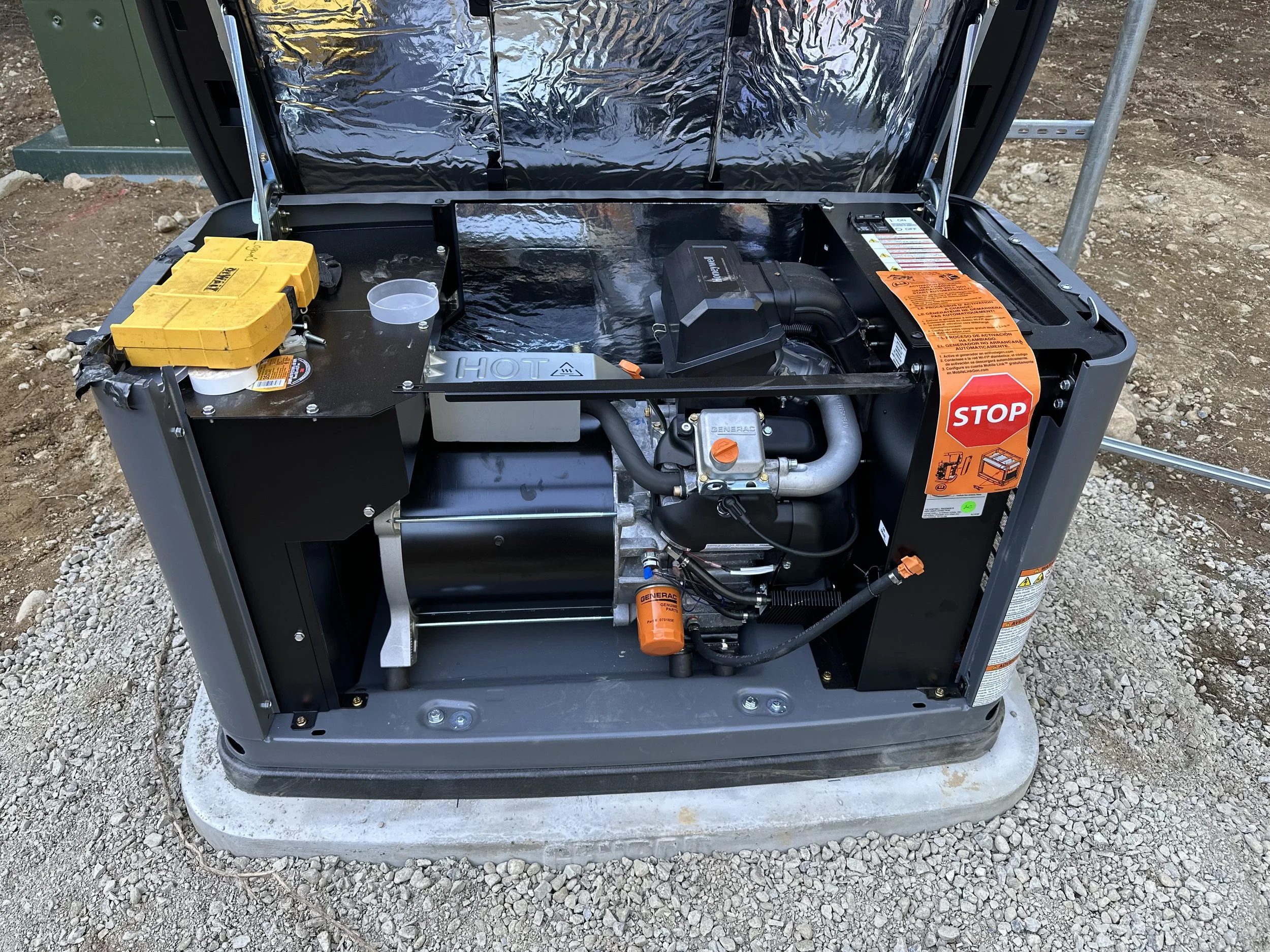 Internal components of standby generator showing wiring and system parts in Sagle Idaho