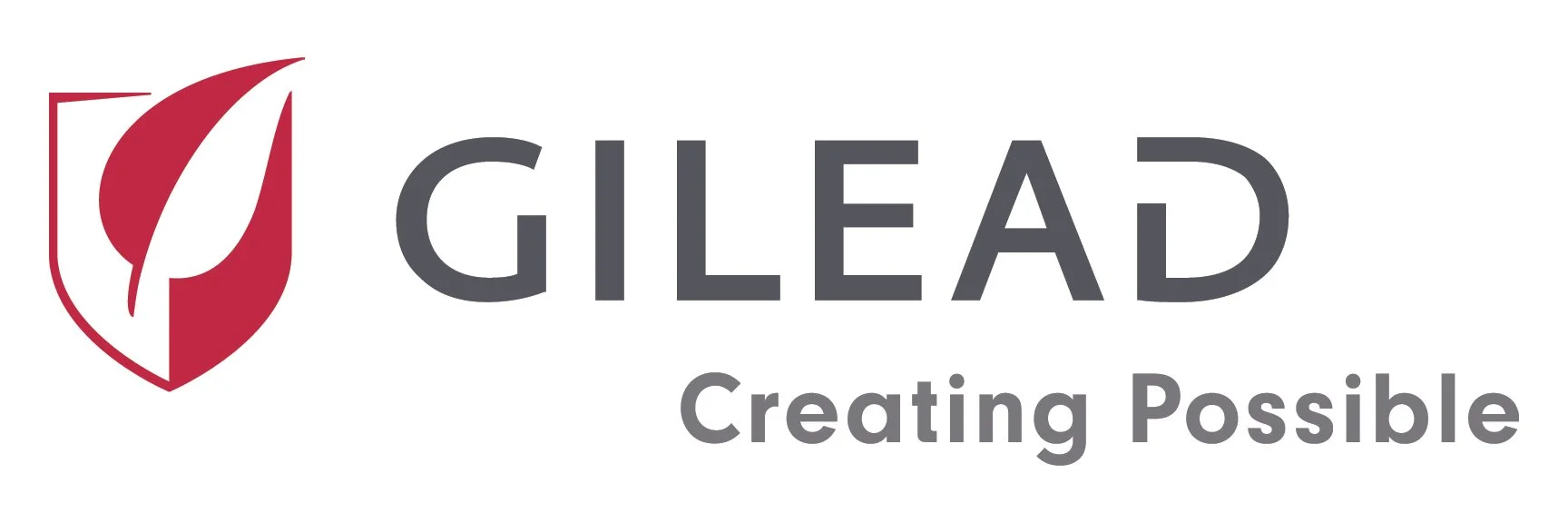 Gilead logo with a red shield and a white stylized leaf, and the words "Gilead" in gray and "Creating Possible" in smaller gray font underneath.