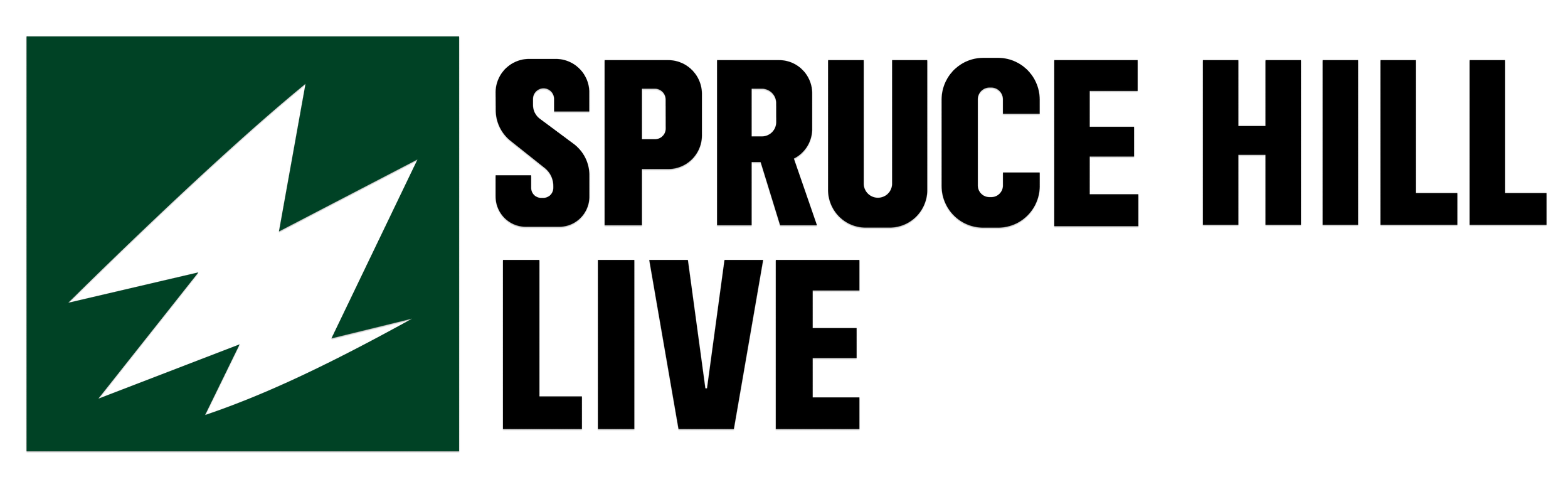 Spruce Live logo with a green square containing a black lightning bolt icon, accompanied by the black text 'Spruce Live'.