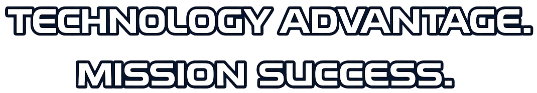 Text on a dark background that reads 'TECHNOLOGY ADVANTAGE' and 'MISSION SUCCESS'.