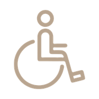 Outline of a person sitting in a wheelchair