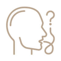 Outline of a human head in profile with a question mark near the mouth, suggesting pondering or a question.