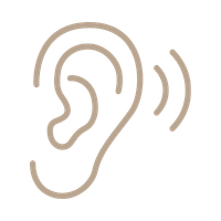 An illustration of a human ear with sound waves beside it.