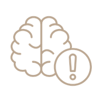Illustration of a brain with an exclamation mark inside a circle