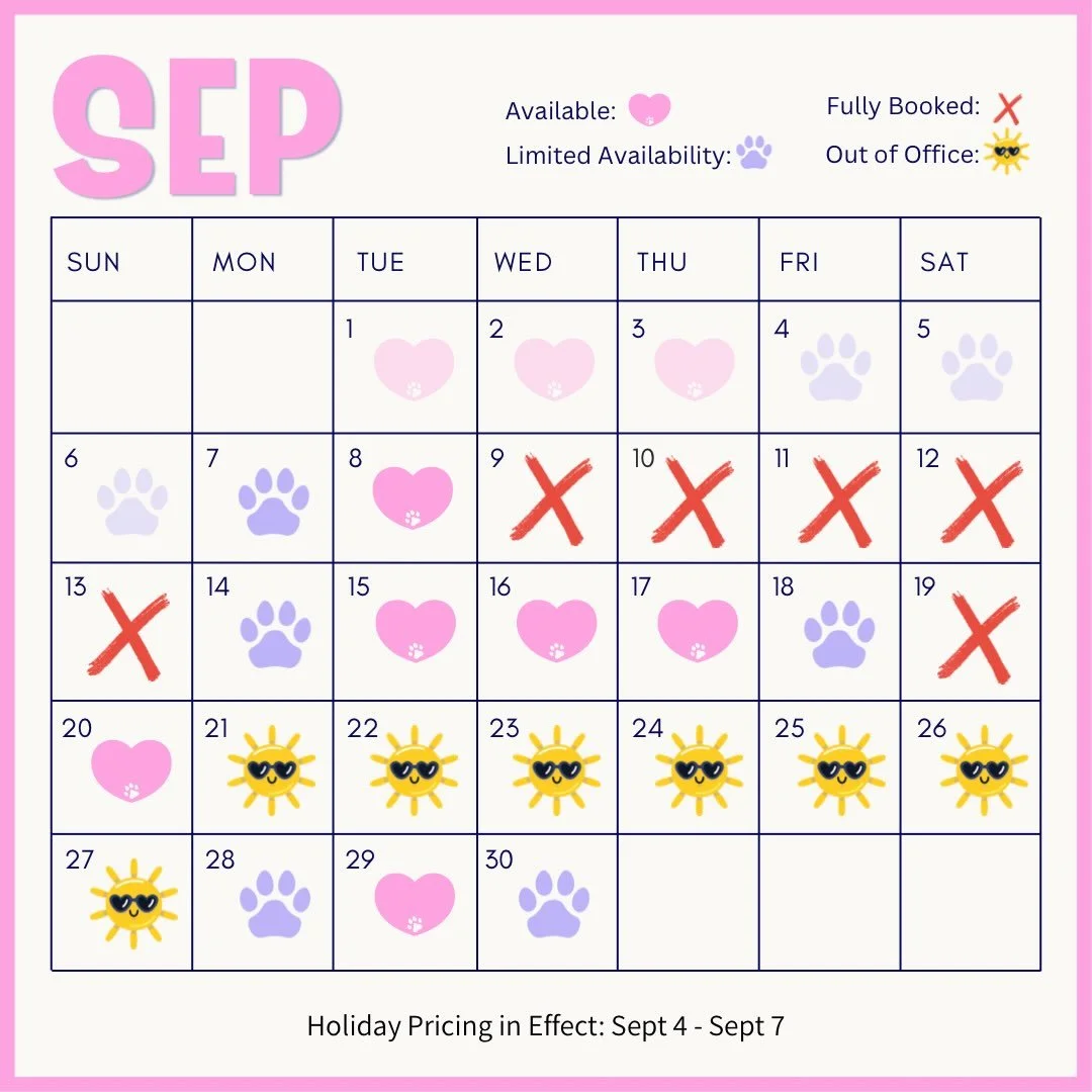 Currently booking through November - get your Thanksgiving sits scheduled!