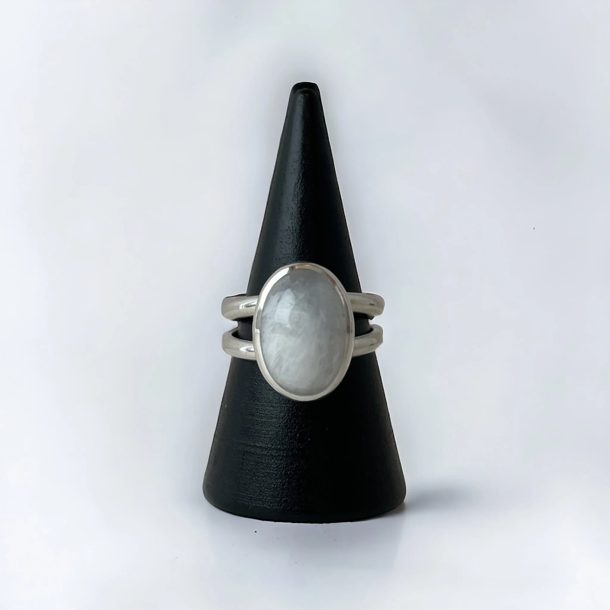 Moonstone set in sterling silver with a double‑band design.