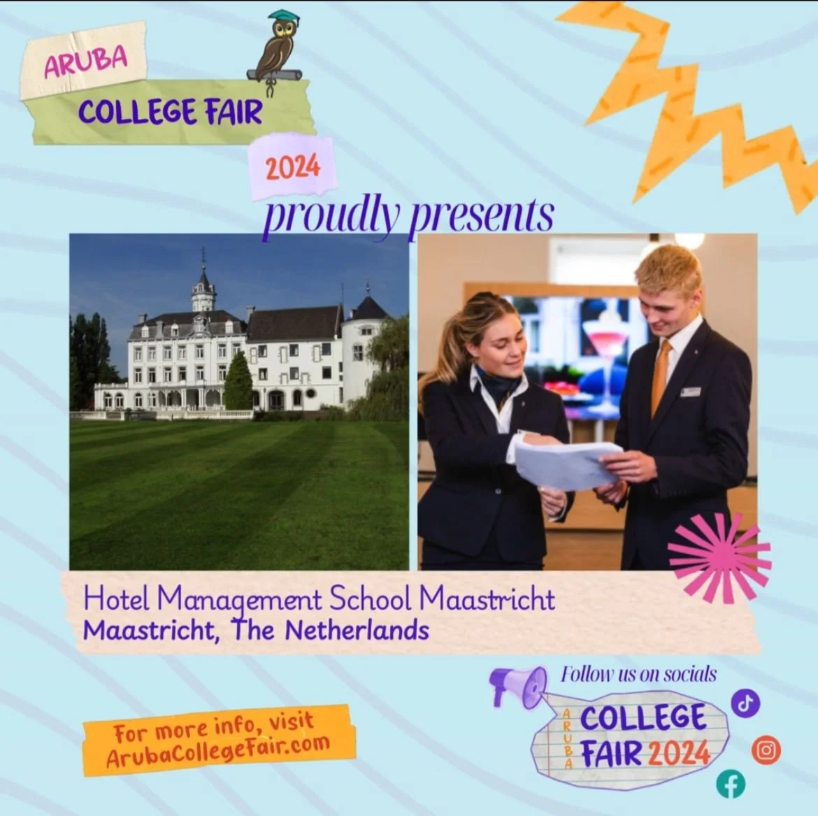 🌍 Discover Hotel Management School Maastricht at the Aruba College Fair 2024! 🇳🇱✨

Located in the historic city of Maastricht, The Netherlands, this renowned school offers a top-tier education in hospitality management with hands-on experience and