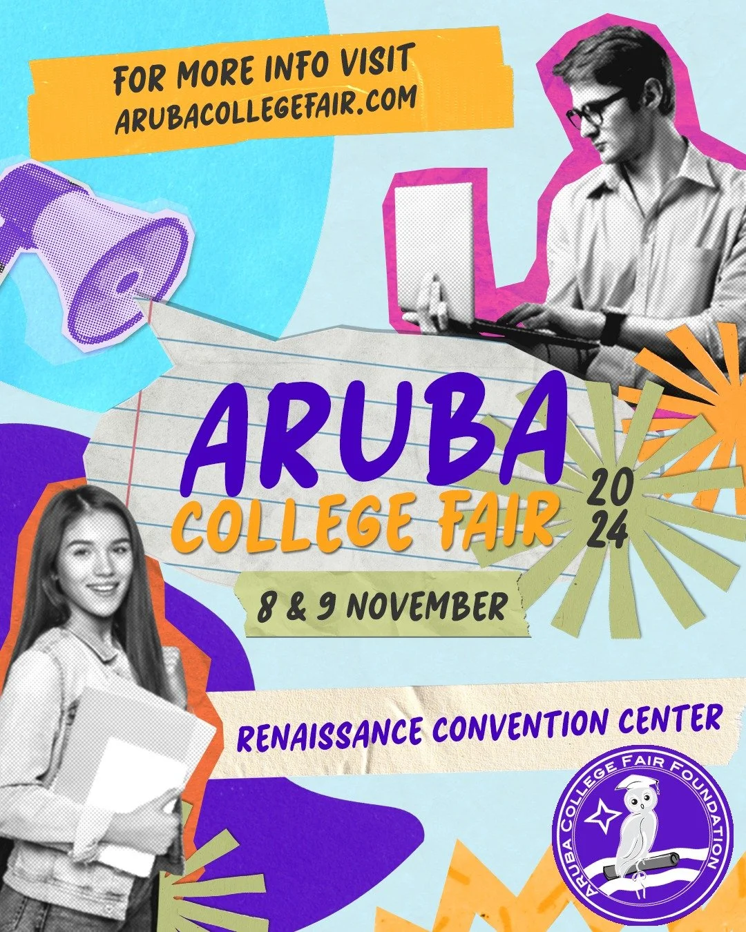 🌟 Get ready for the Aruba College Fair 2024! 🌟 Join us on November 8 and 9 at the Renaissance Convention Center and discover colleges and universities from around the world. This is your chance to see endless possibilities and be inspired! 🎓✨ You'