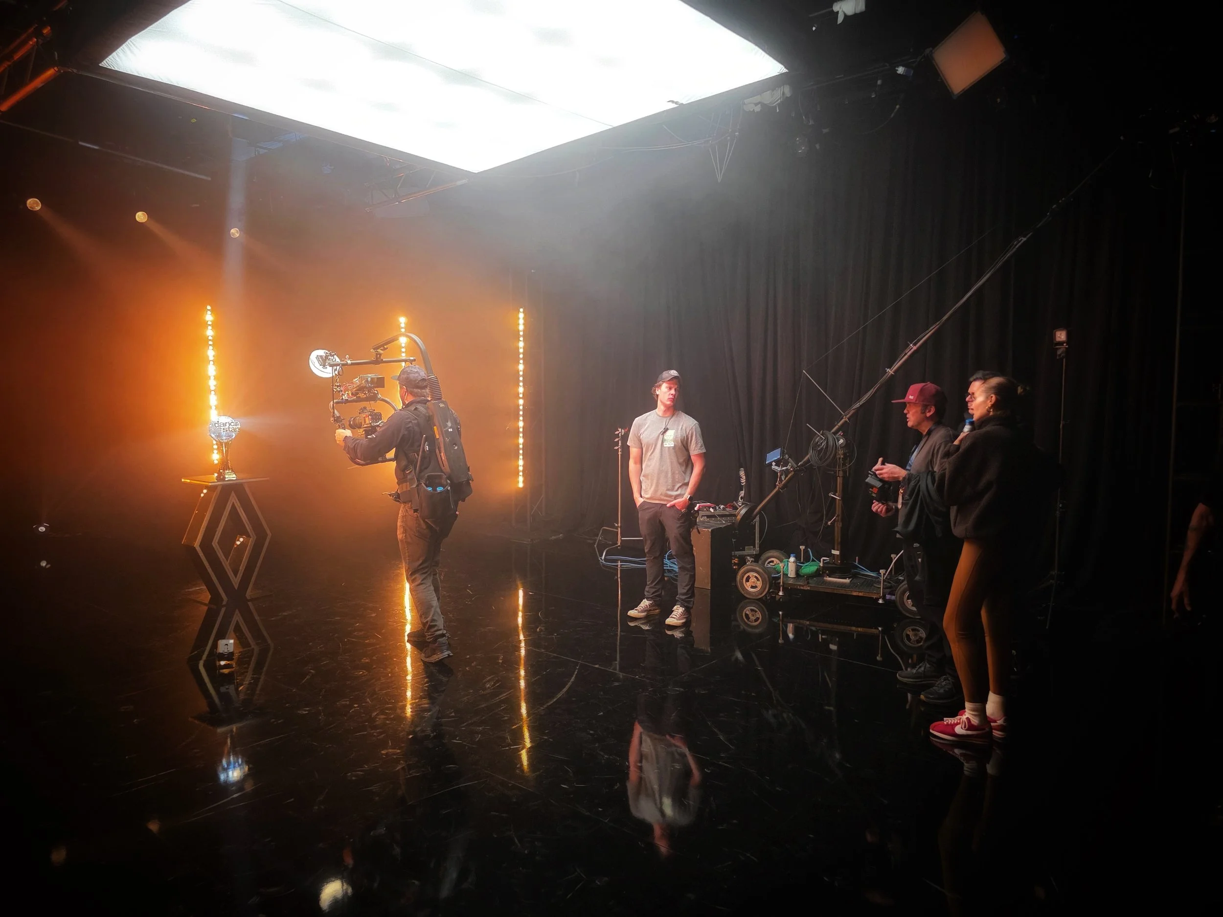 Lisa Kholostenko on set of Dancing with the Stars, Season 34, shooting the finale cold open.