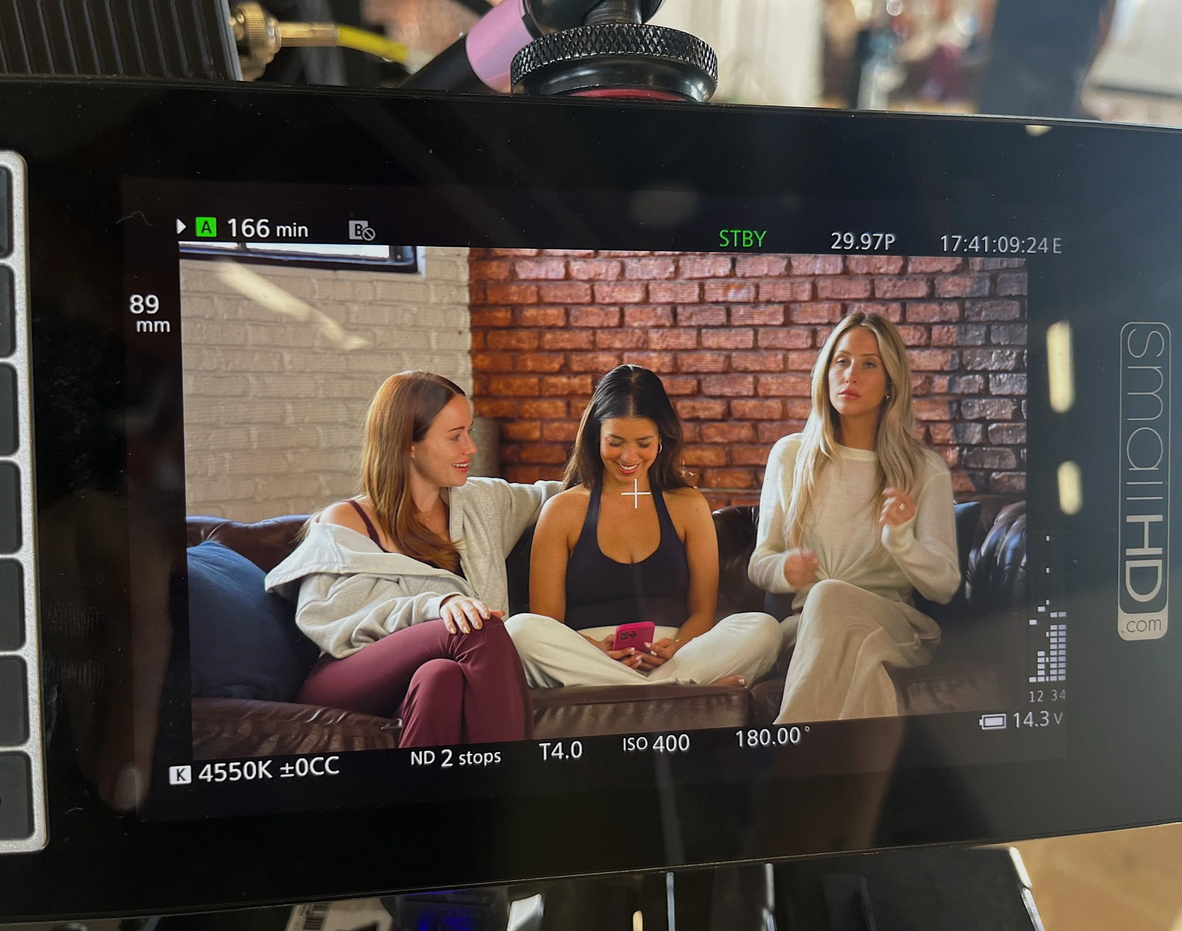 The Secret Lives of Mormon Wives' Whitney Leavitt and Jen Affleck with Alix Earle behind the scenes of Dancing with the Stars TikTok Cold Open. Photo by Lisa Kholostenko.