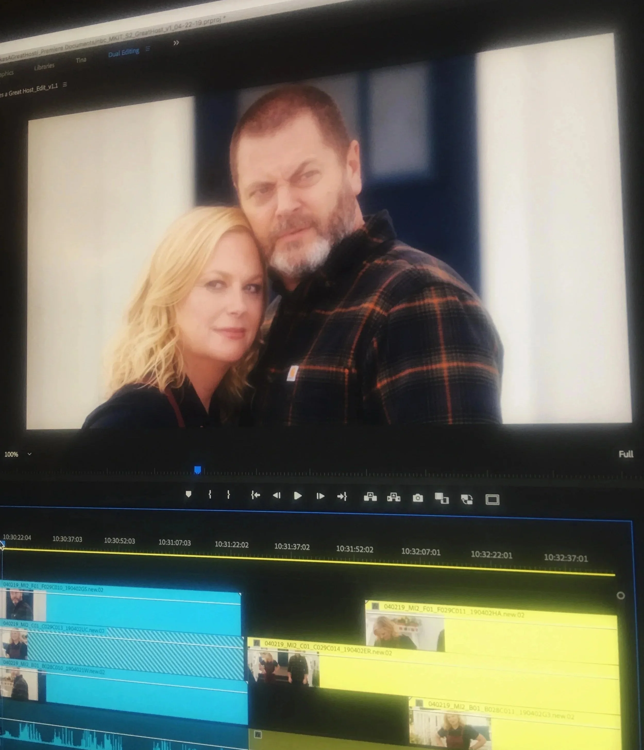 Editing Amy Poehler and Nick Offerman for Making It. Photo by Lisa Kholostenko.