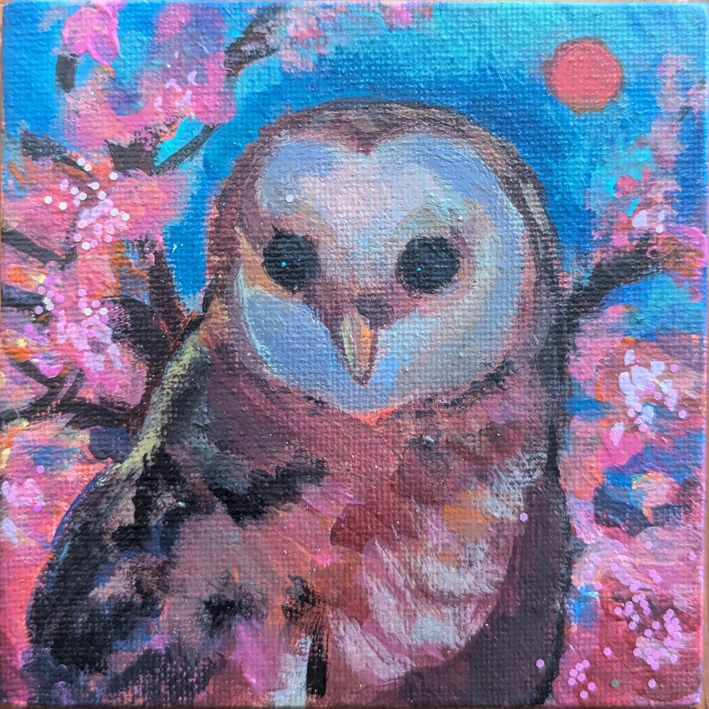 Owl Cherry Blossom painting