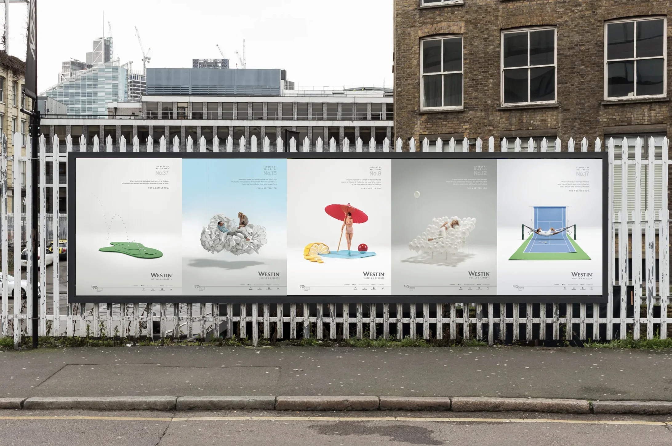 A billboard with four colorful advertisements for Westin Hotels & Resorts. Advertising. Producer. Miranda Kendrick.