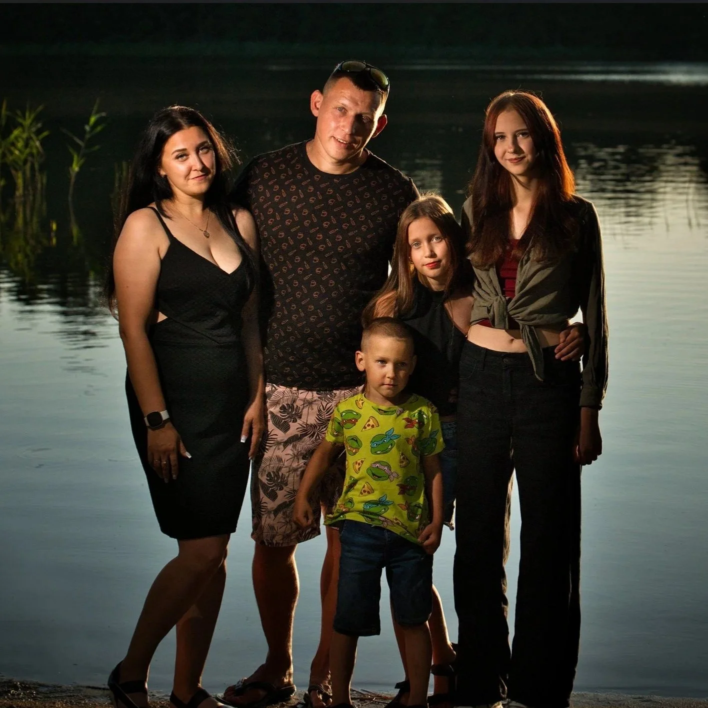 Family by the lake