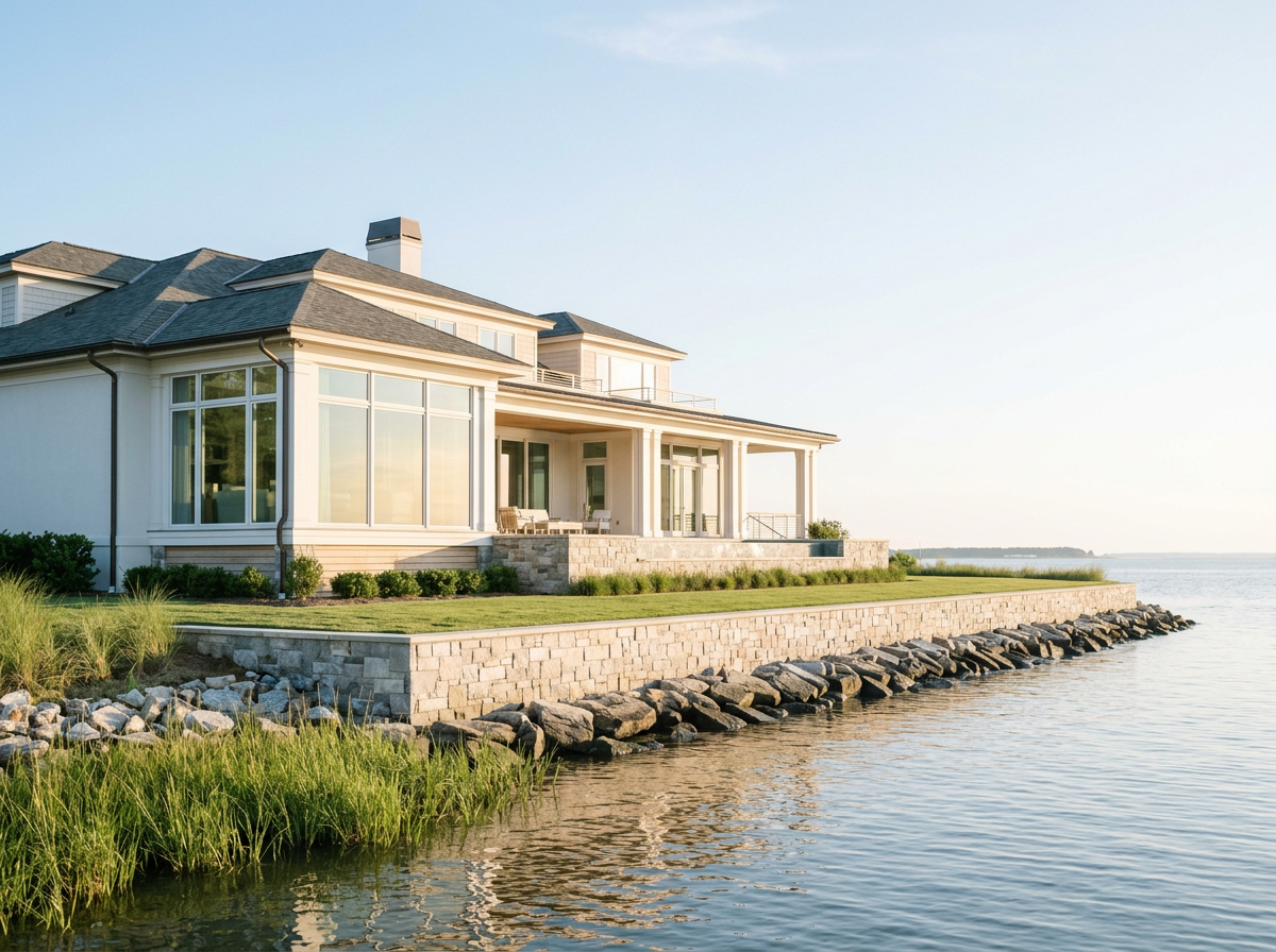 A fully protected coastal estate representing specialized Virginia flood insurance and personal umbrella liability wealth safeguards by Coastal Valley Insurance LLC