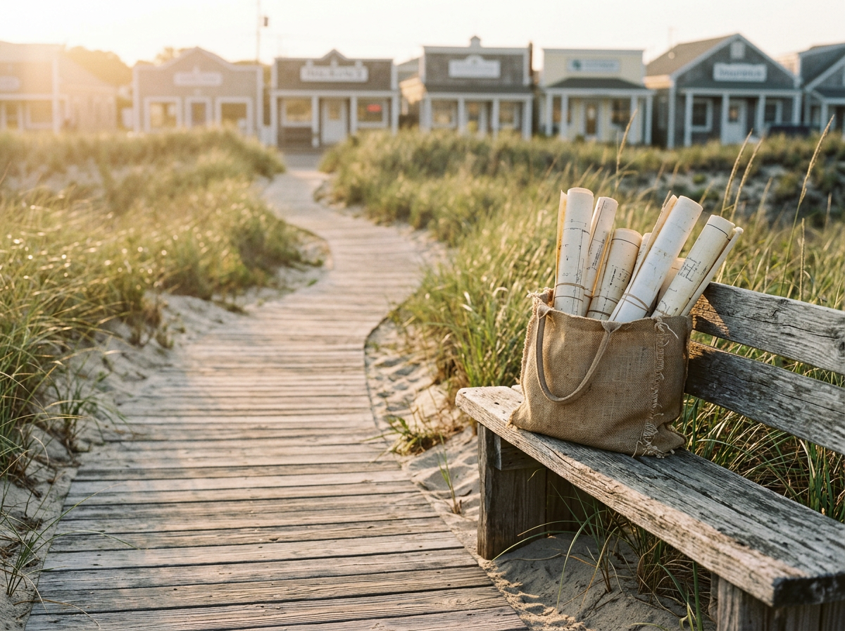 Rustic coastal boardwalk and burlap market bag representing independent multi-carrier rate shopping through top insurance markets by Coastal Valley Insurance LLC