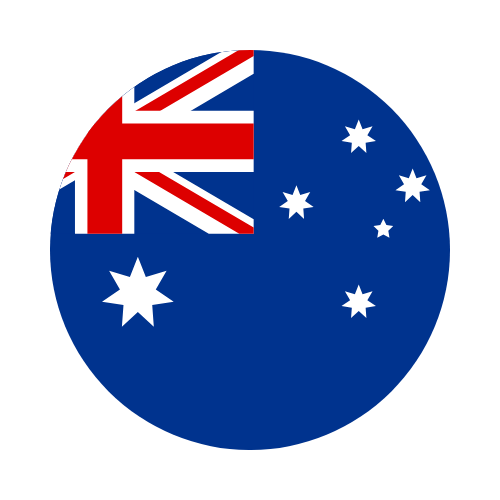 A circular icon featuring the flag of Australia, with a blue background, the Union Jack in the top left corner, and white stars representing the southern cross and the Commonwealth Star.