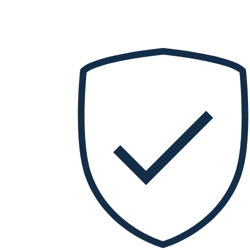 A shield with a check mark in the center, symbolizing security or protection.