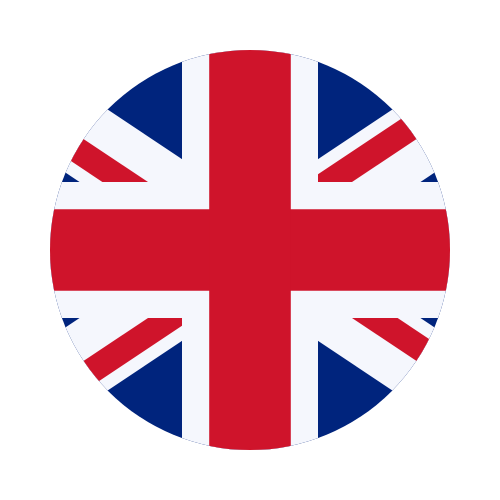 A round icon featuring the Union Jack, the national flag of the United Kingdom, with red, white, and blue colors.