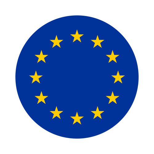 European Union flag with a circle of twelve gold stars on a blue background.