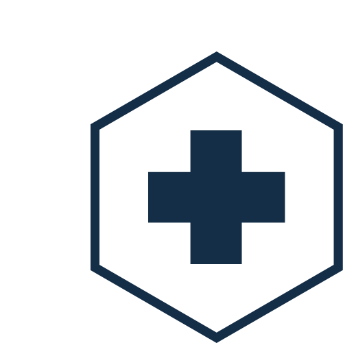 Medical or health-related icon with a cross inside a hexagon outline.