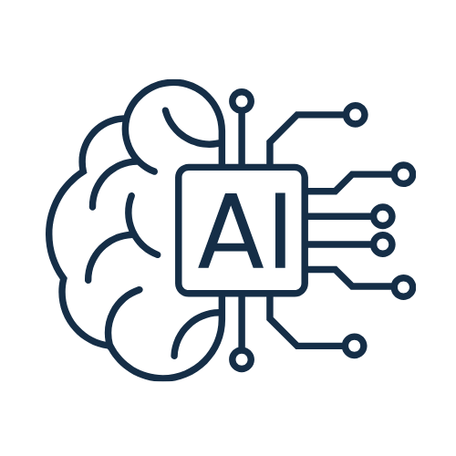 Illustration of a brain connected to a circuit board with AI symbol in the center.