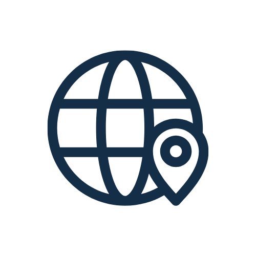 Icon of a globe with a location pin