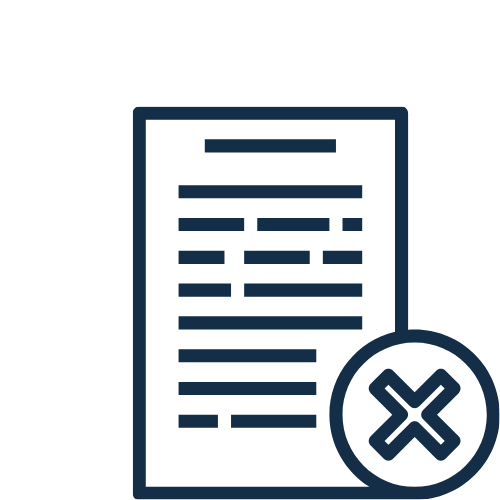 Icon of a document with a red cancel or delete symbol.