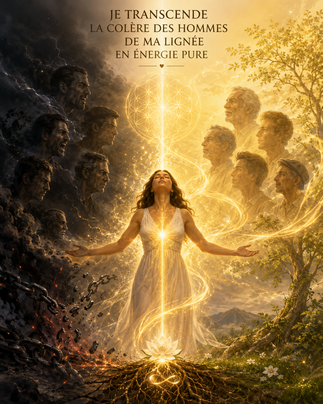 Je transcende la colère des hommes de ma lignée en énergie pur