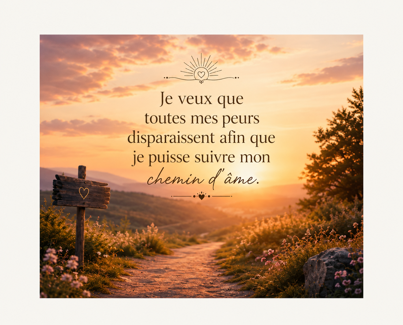 Je veux que toutes mes peurs disparaissent afin que je puisse suivre mon chemin d'âme