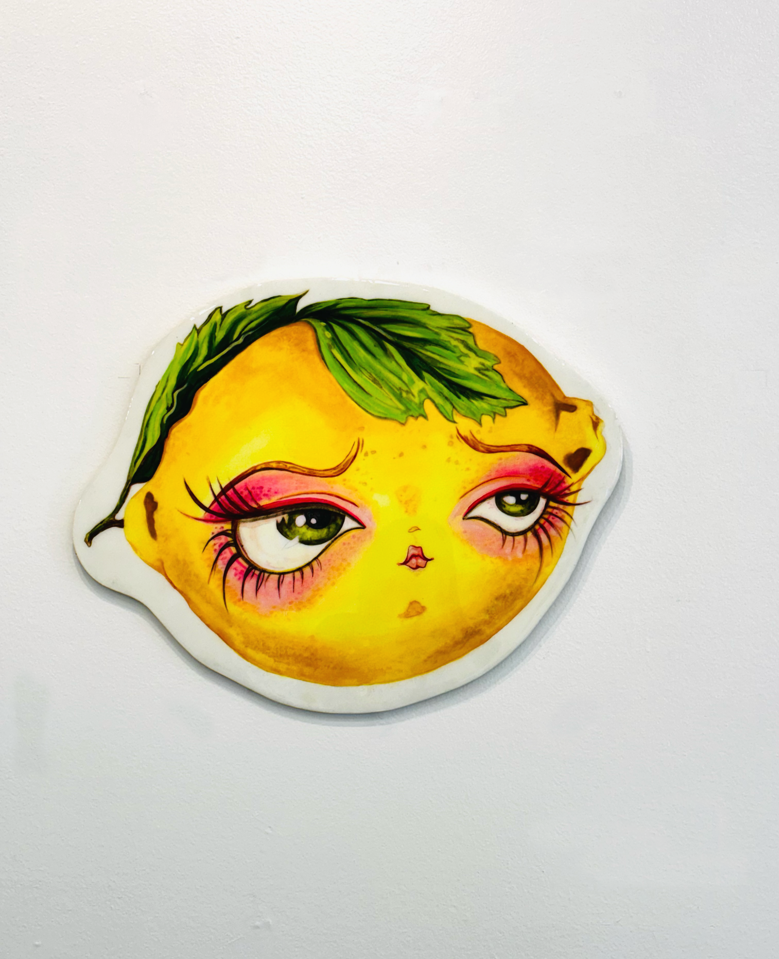 “Sour mood.”

Taylor Venturini and Tracey Springford
Disappointed Fruit (Lemon)
 2026
 painted wood cutout
 dimensions 1’9” x 2’3”

$800

