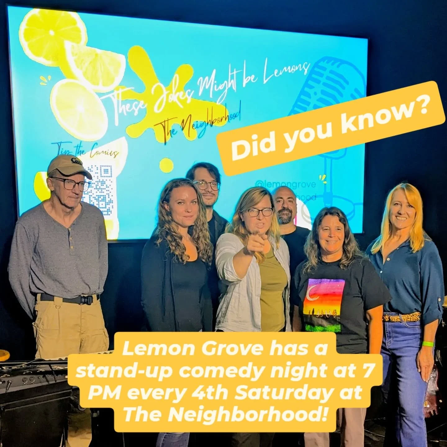 Did you know that Lemon Grove has a stand-up comedy night at 7 PM every 4th Saturday at The Neighborhood (7963 Broadway)?

Well, now you do! It is so exciting to see our community come together to enjoy and support events like these! With every step 