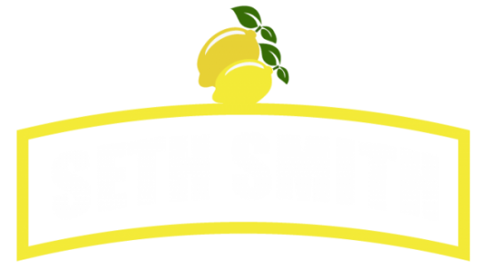 A yellow convenience store sign with green accents and a partially visible yellow figure on top.