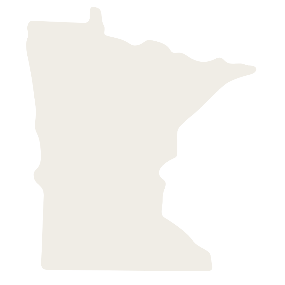 Silhouette map of Minnesota in gray with a black background.