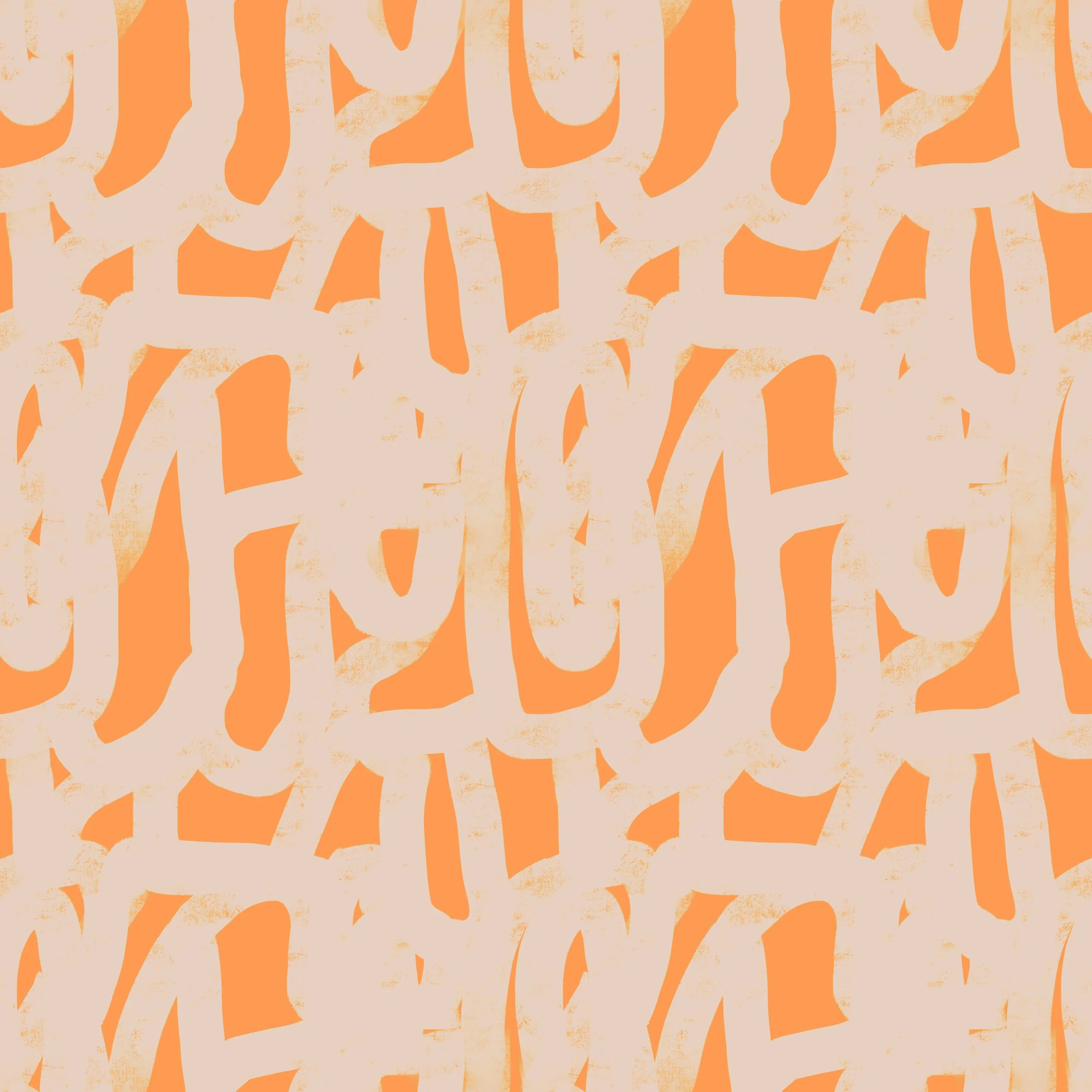 A repeating pattern of abstract, irregular shapes in beige on an orange background.