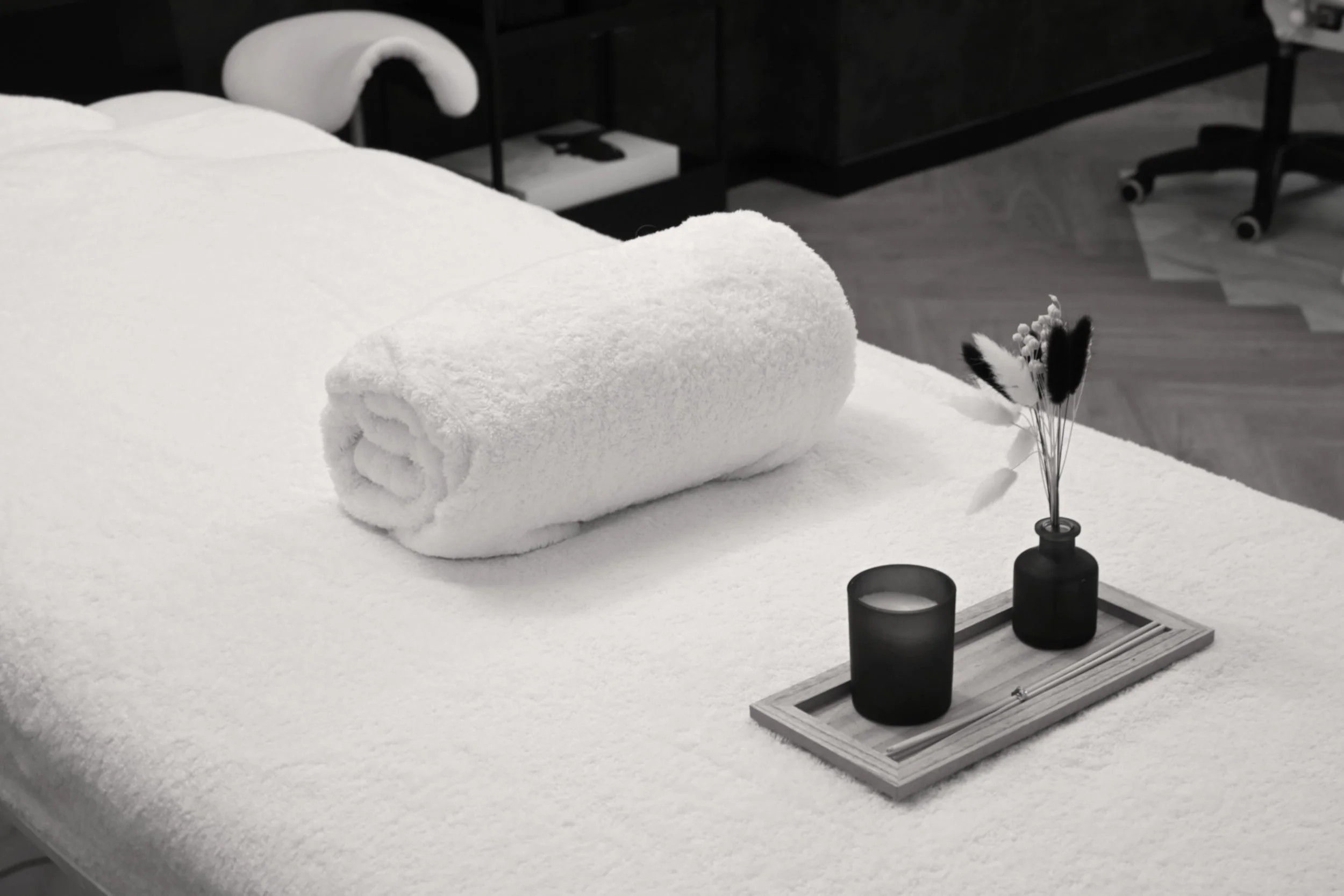 Treatment bed setup at Skin Vault Spa emphasizing calm and precision