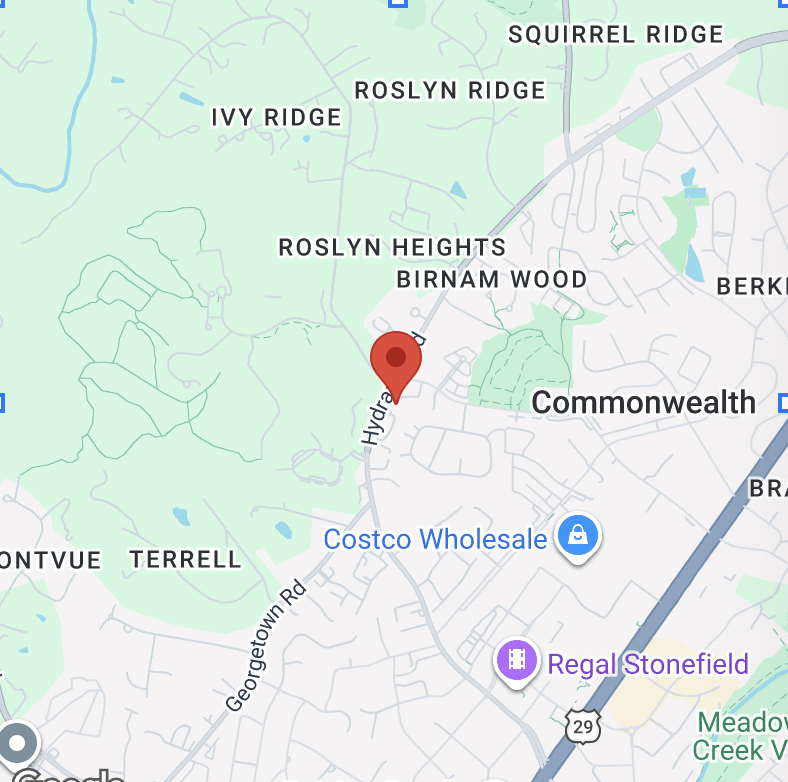 Map showing neighborhoods and landmarks in Commonwealth, including Costco Wholesale, Regal Stonefield theater, and local roads.