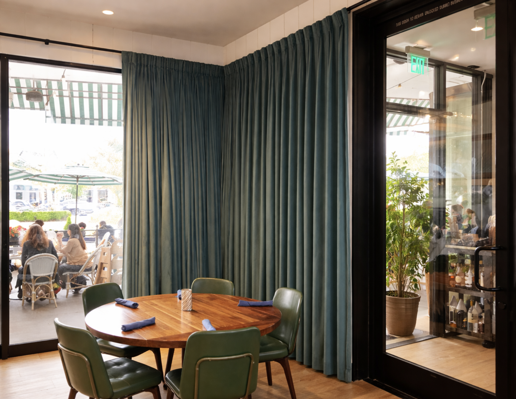 Custom commercial drapery installation for restaurant in San Diego