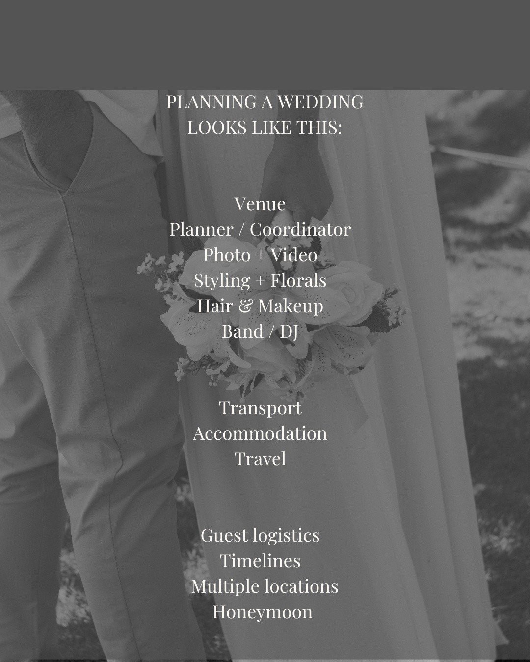 Most couples don&rsquo;t struggle with ideas.
They struggle with how everything connects.

Venue. Suppliers. Travel. Guests. Timeline.

Each decision impacts the next &mdash;
but no one is managing the full picture.

That&rsquo;s where planning becom