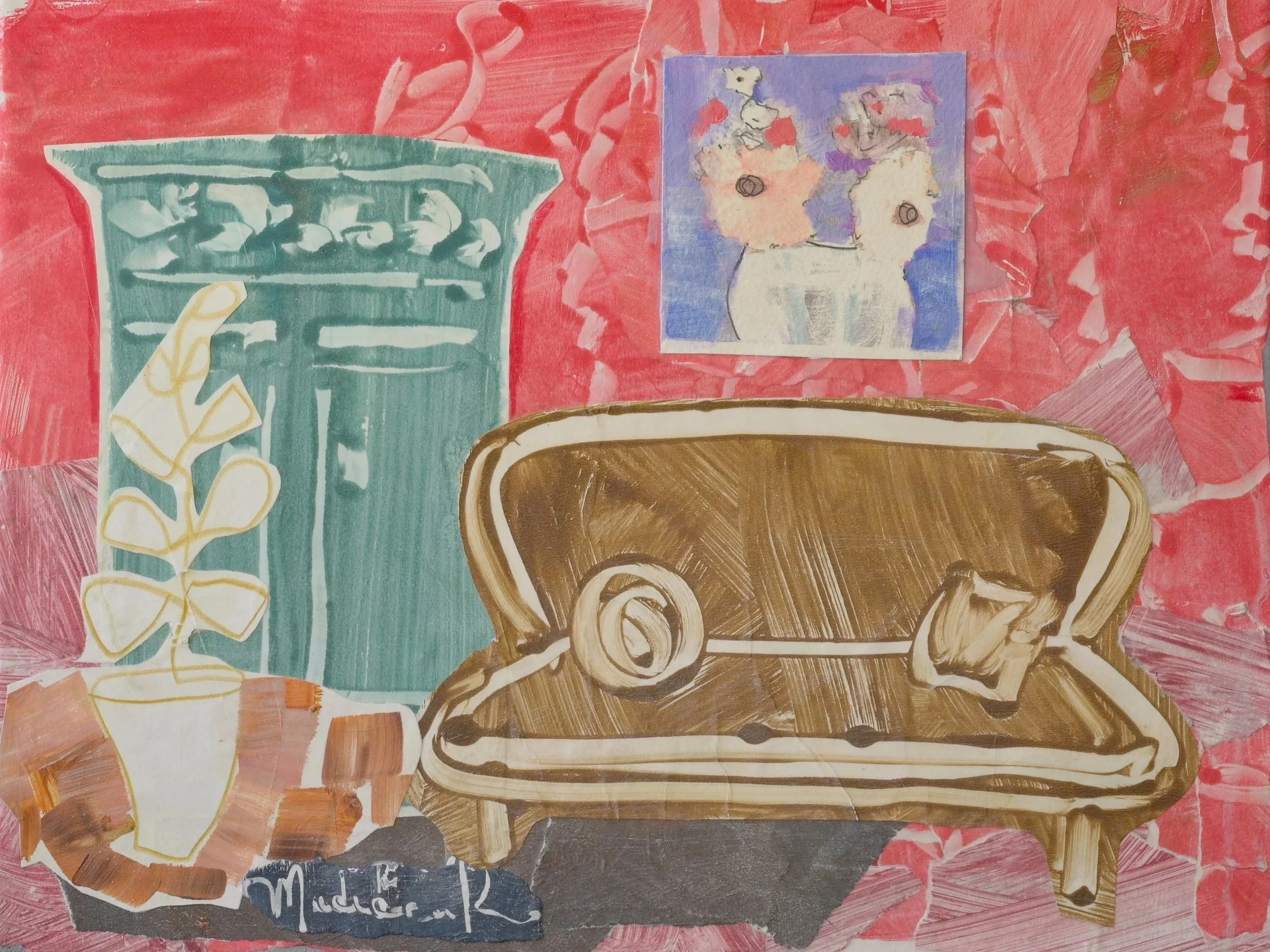 Sepia Sofa Room  (Collage on Canvas)